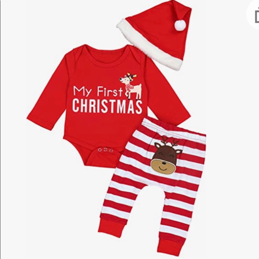 Kang Kang “My First Christmas” Romper Set with Santa Hat NWT